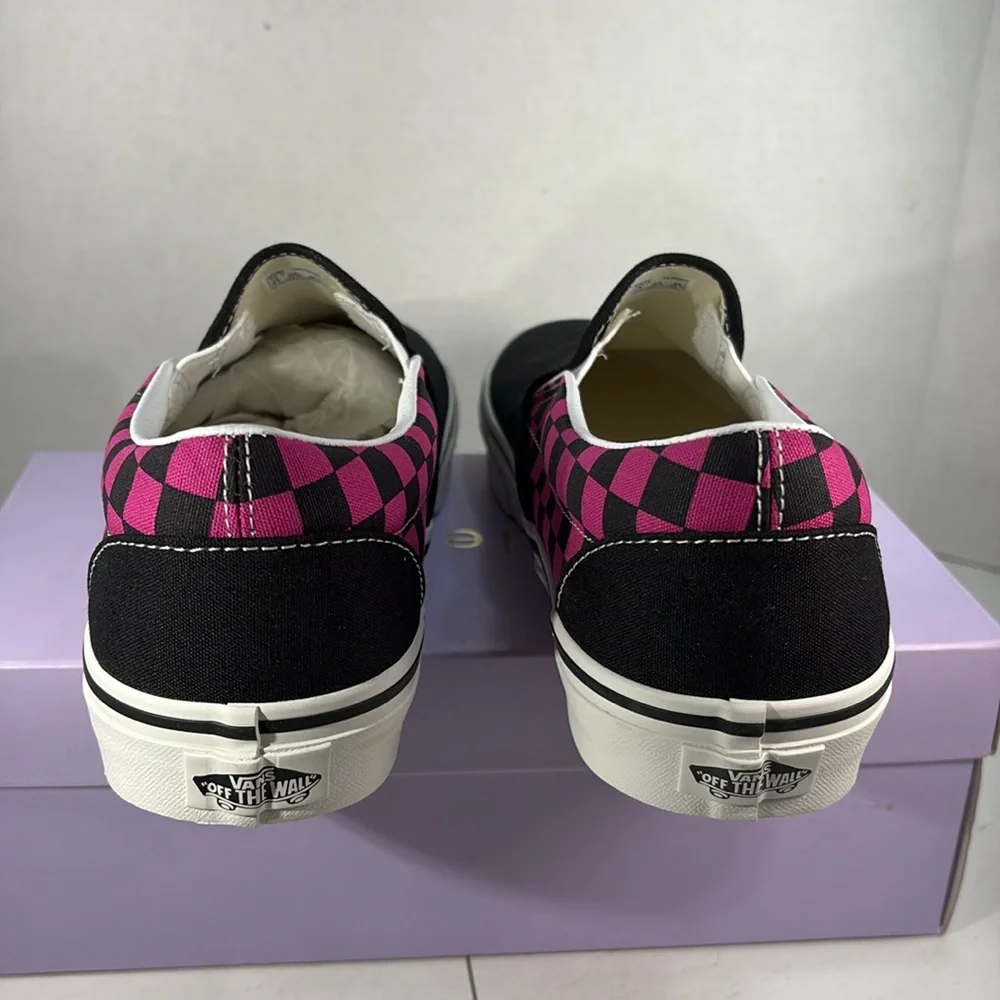 NWT Vans Classic Checkerboard Slip-Ons in Raspberry and Black Men’s 10 - Picture 5 of 10